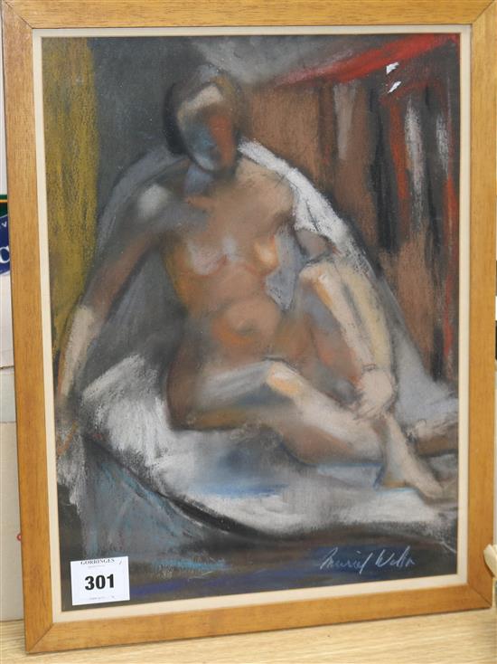 Muriel Wilson, pastel, Seated female nude, signed, 39 x 29cm